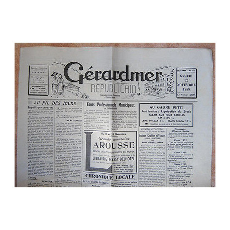 Ancien journal GERARDMER REPUBLICAIN 22 novembre 1958 n645 Vosges...