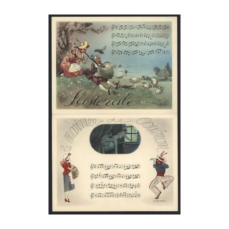 Lot de 4 AQUARELLES de J. TOUCHET Laboratoires Denis Chansons...
