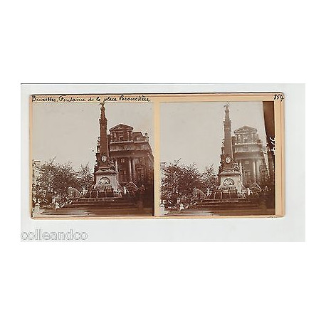 Vue Stéréoscopique Stéréo BELGIQUE Bruxelles Fontaine place Brouckère