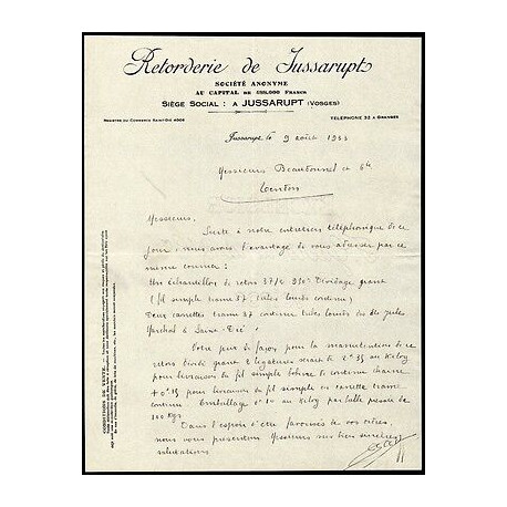 Facture Retorderie de Jussarupt dans les Vosges 88 filature