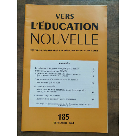 Vers l'éducation nouvelle n185 Septembre 1964