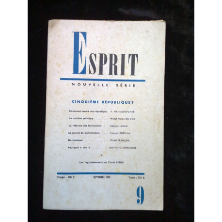 Revue Esprit n9 Septembre 1958 Cinquième république