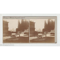 Vue Stéréoscopique Stéréo ITALIE FLORENCE Vue du Campanile Jardin...