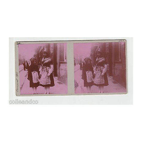 Vue Stéréoscopique Stéréo CARNAVAL 1913 avec Pub plaque émaillé MAGGI