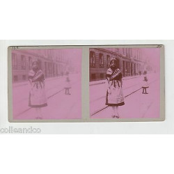 Vue Stéréoscopique Stéréo CARNAVAL 1913 avec Pub plaque émaillé MAGGI