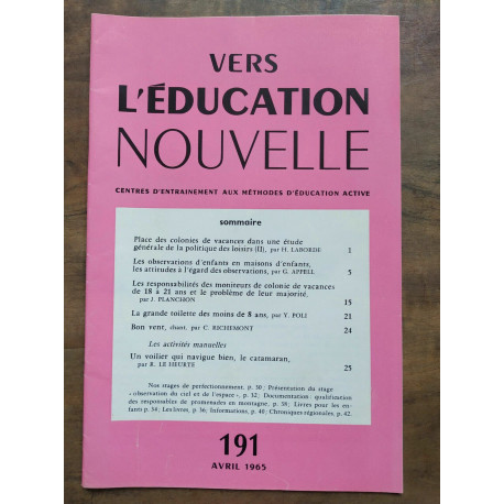 Vers l'éducation nouvelle n191 Avril 1965