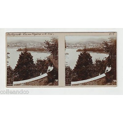 Vue Stéréoscopique Stéréo SUISSE ville FRIBOURG LUGANO et LE LAC