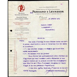 Facture PANHARD et LEVASSOR Moteurs Voitures Automobiles Machines...