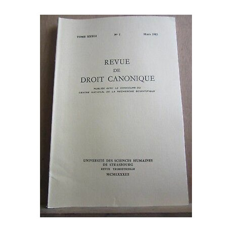 Revue de droit canonique Tome XXXIII n1 Mars 1983université de...