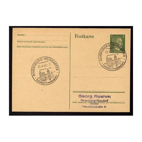 Ganzsache RAVENSBURG-WEINGARTEN 010443 WW2