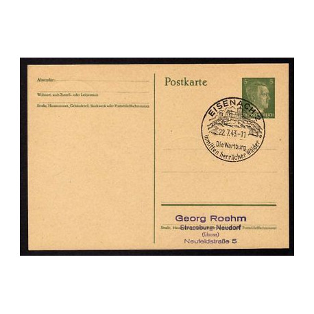 Ganzsache EISENACH 2 Cachet Spécial 220743 WW2
