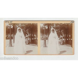 Vue Stéréoscopique Stéréo 67 STRASBOURG mariée et sa mère Gare...