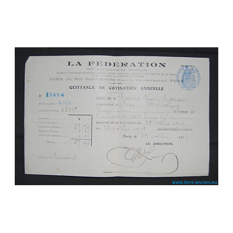 Quittance de cotisation annuelle LA FEDERATION DES AGRICULTEURS...
