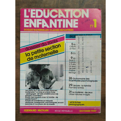 L'éducation enfantine n1 Octobre 1980 la petite section de maternelle