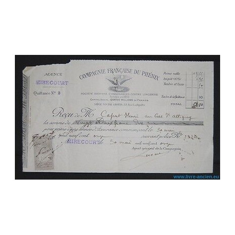Lettre de Change COMPAGNIE FRANCAISE DU PHENIX Quittance Agence...