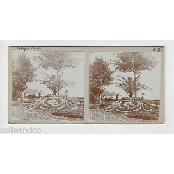 Vue Stéréoscopique Stéréo LAUSANNE OUCHY Bord lac léman fleurs bateaux