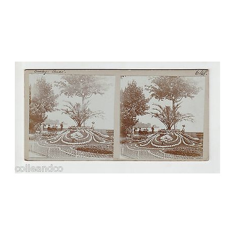 Vue Stéréoscopique Stéréo LAUSANNE OUCHY Bord lac léman fleurs bateaux