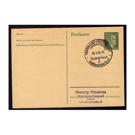 Ganzsache FREIWALDAU Cachet Spécial 020443 WW2