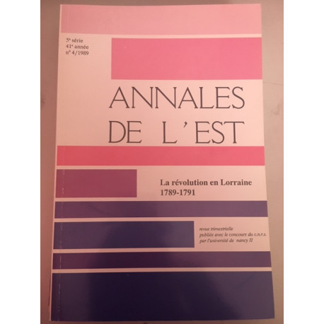 Annales de l'est 5e série 41e année N°4 1989 Revue trimestrielle