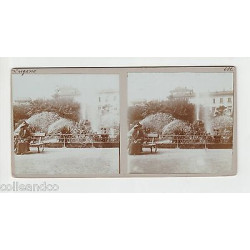 Vue Stéréoscopique Stéréo LUGANO SUISSE Ruelle Mont Brè Fontaine