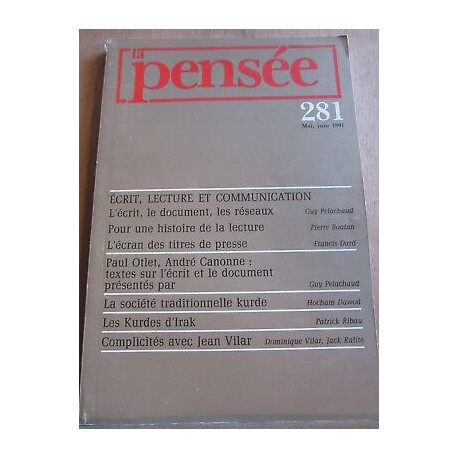 La Pensée n 281 mai juin 1991 Les Kurdes d'irak société...