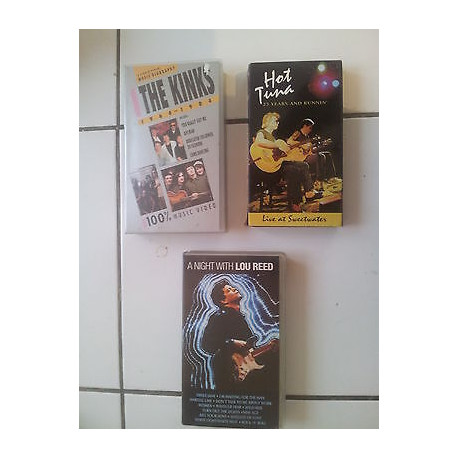lot 3 cassettes video K7 VHS musicales Hot Tuna Lou Reed The Kinks