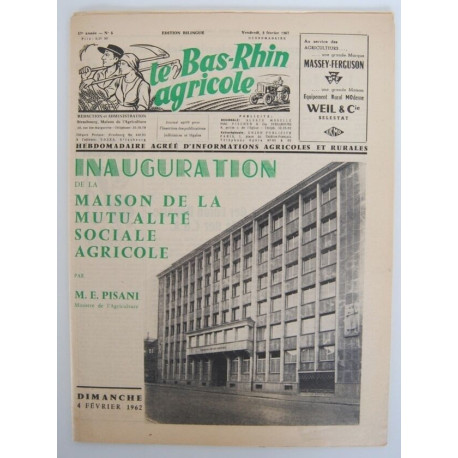 Revue LE bas rhin AGRICOLE 1962 Inauguration Maison Mutualité...