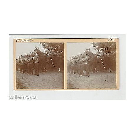 Vue Stéréoscopique Stéréo MILITARIA Le 6 Régiment de Hussards...