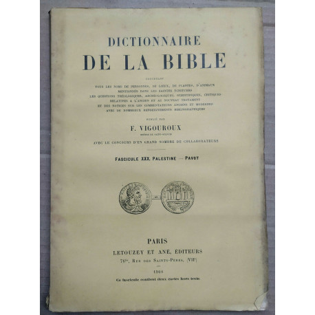 Vigouroux Dictionnaire de la bible Fascicule XXX Palestine pavot