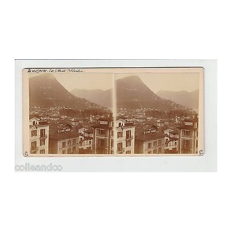 Vue Stéréoscopique Stéréo SUISSE LUGANO Vue Hôtel de la Gare ROME...