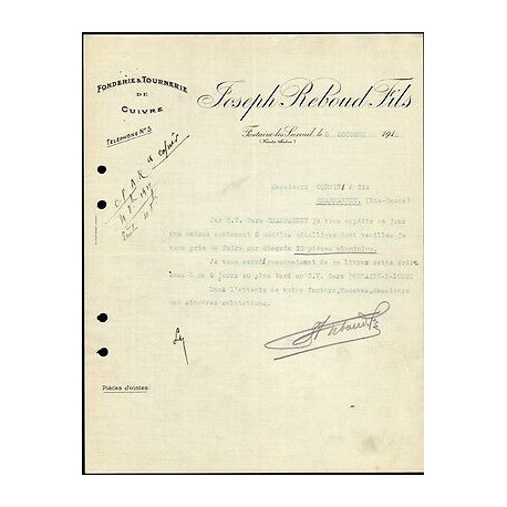 Facture Joseph Reboud File à fontaine les luxeuil hte saône Fonderie