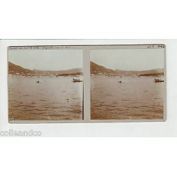 Vue Stéréoscopique Stéréo ITALIE Lac de Como La ville Regattes