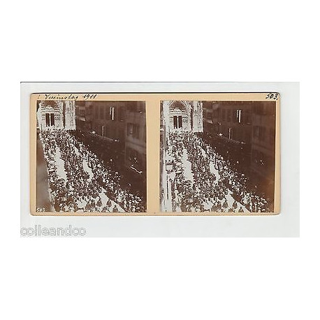 Vue Stéréoscopique Stéréo 67 STRASBOURG la rue Mercière animée Defilé