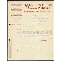Facture p TRUMEL machines outils Modernes à Nancy Outillage Mécanique