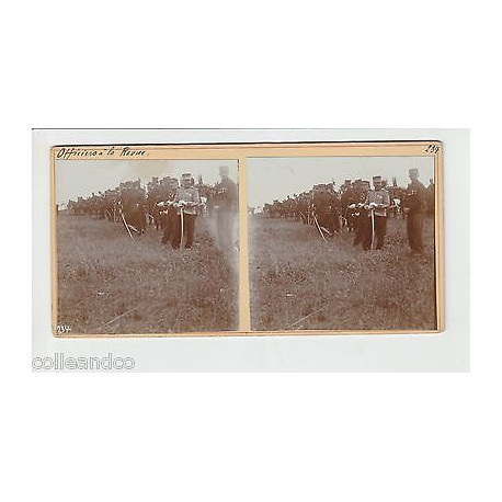 Vue Stéréoscopique Stéréo MILITAIRE Officiers à la revue KEHL Saumon