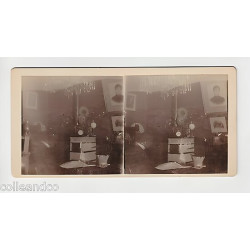 Vue Stéréoscopique Stéréo INTERIEUR D'UN APPARTEMENT avec piano lustre