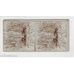 Vue Stéréoscopique Stéréo SUISSE Chateau de Sion Escalade Climbing