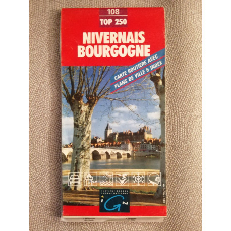 Nivernais bourgogne carte routiere avec plans de ville e index