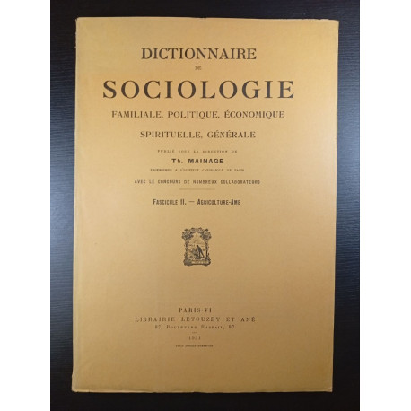Dictionnaire de sociologie.... Fascicule II. - Agriculture - Ame