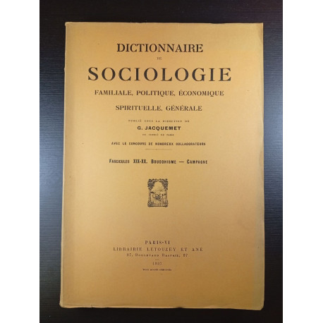 Dictionnaire de sociologie.... Fascicules XIX-XX. Bouddhisme -...