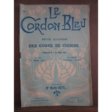 Le cordon bleu n819 1er février 1927 revue illustrée des cours de...