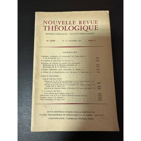 Nouvelle revue théologique 87e année n°10 tome 77