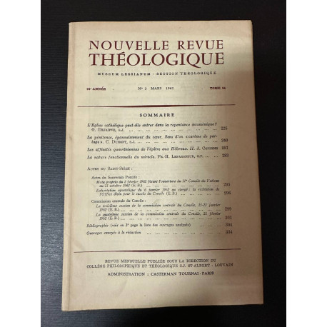 Nouvelle revue théologique 94e année n°3 tome 84