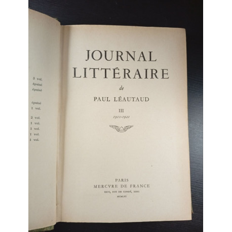 Journal littéraire de Paul Léautaud III 1910-1921
