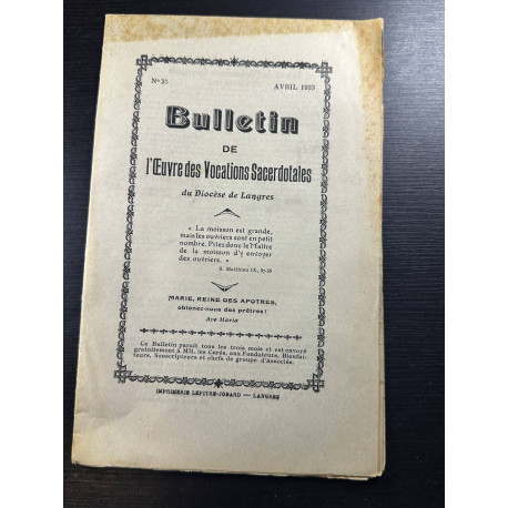 Bulletin de l'Œuvre des Vocations Sacertotales n°35