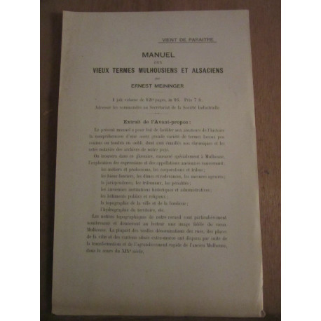 Publicité Manuel des vieux termes mulhousiens et alsaciens