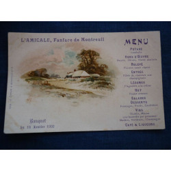 CPA L'Amicale Fanfare de Montreuil Banquet du 18 Janvier 1902 menu...