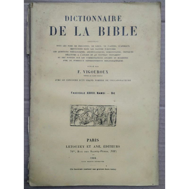 Vigouroux Dictionnaire de la bible Fascicule XXVIII Namsi oie
