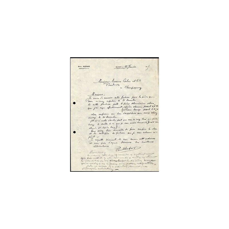 Facture Paul DUFOUR Ingénieur e s e à Belfort 90 4 faubourg de Paris