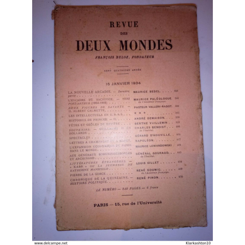 Revue des deux mondes 15 Janvier 1934/ François Buloz